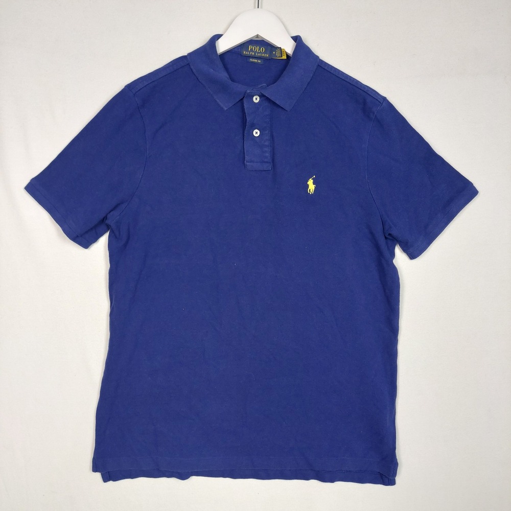 Polo Ralph Lauren Mens Classic Fit Short Sleeve Polo Shirt Blue Yellow Pony M